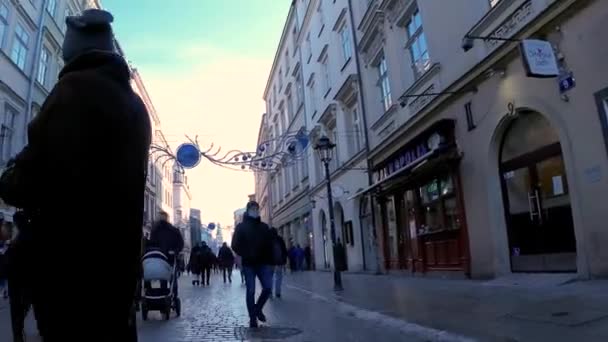 Krakow Polonya Ocak 2021 Nsanlar Kış Aylarında Coronavirus Salgınına Karşı — Stok video