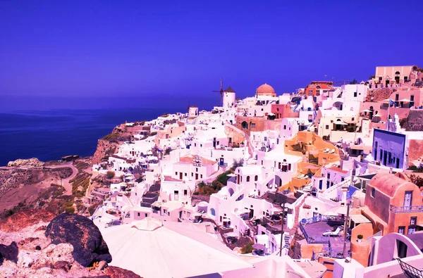 Santorin Grèce Belle Ville Oia Sur Une Colline Maisons Blanches — Photo