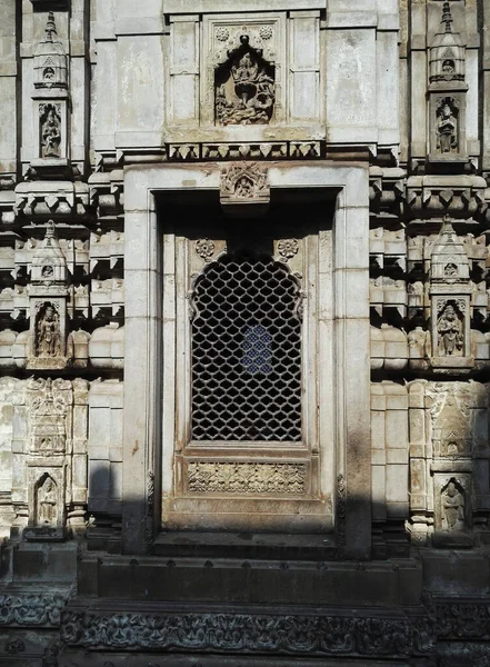 Varanasi India Novembre 2016 Antico Muro Del Tempio Pietra Con — Foto Stock