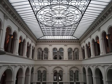 Wroclaw, Poland - December 29, 2017: Wroclaw national museum ,interior view of the white neoclassical atrium designer ceiling and arcade galleries inside the Wroclaw National Museum, Europe