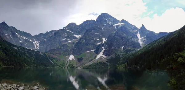 Wide Angle View Morskie Oko Naturally Formed Lake Pond Tatra — Stock Photo, Image