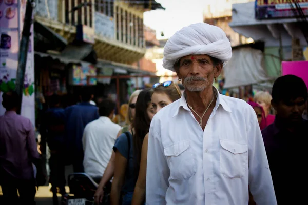 Pushkar Índia Novembro 2016 Velho Homem Rajastani Trajes Étnicos Tradicionais — Fotografia de Stock