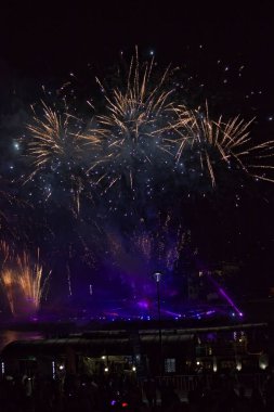 Krakow, Polonya: Wawel 'deki Vistula nehrinde gerçekleşen havai fişek gösterisiyle bağlantılı yıllık Büyük Ejderhalar Geçidi. Cracow, Polonya