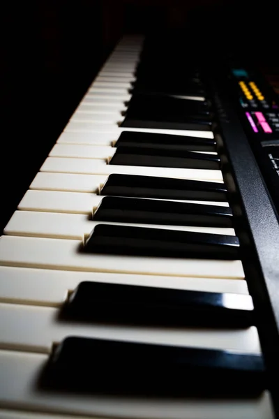 Music Concept Close Piano Keyboard Vertical Image Selective Focus Black — Stock Photo, Image