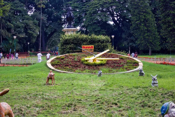 Bangalore Índia Setembro 2016 Relógio Flores Campo Grama Jardim Botânico — Fotografia de Stock