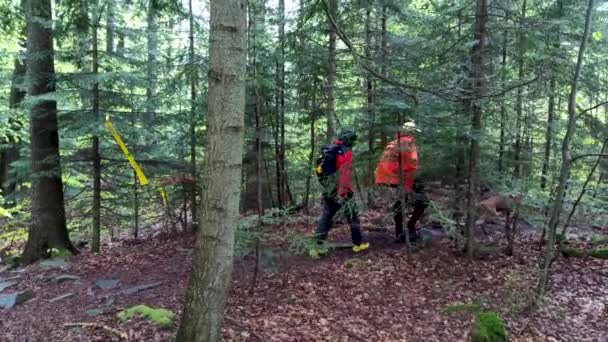 Menschen Mit Regenmantel Wandern Bei Regen Und Starkem Wind Mit — Stockvideo