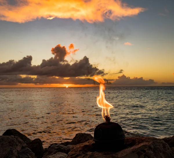 Beautiful Sunset Burning Candle — Stock Photo, Image