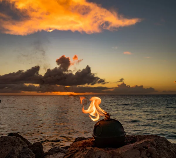 Beautiful Sunset Burning Candle — Stock Photo, Image