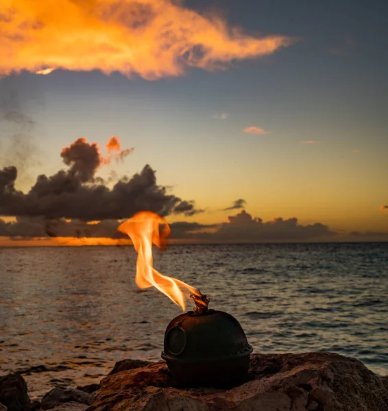 Sonnenuntergang Einer Bar Mit Blick Auf Den Ozean Curacao Karibik — Stockfoto