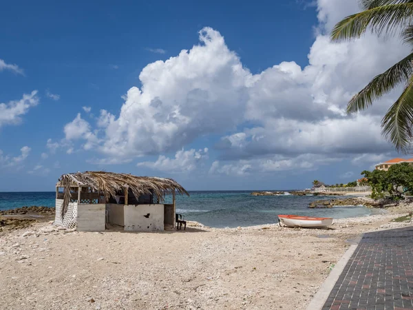 Piękna Plaża Palmami Błękitne Niebo — Zdjęcie stockowe