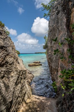 Mavi gökyüzü olan güzel tropikal plaj