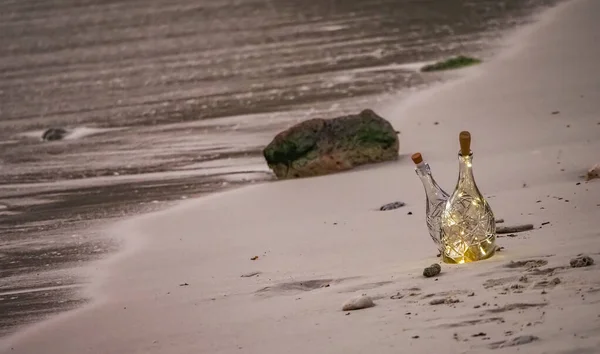 Пляшка Шампанського Пляжі — стокове фото