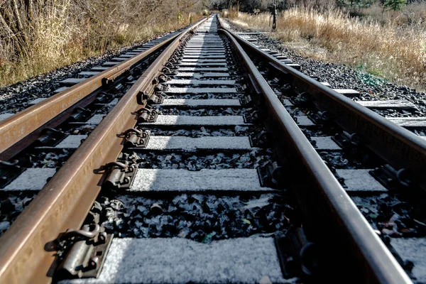 Snow Powdered Railroad Tracks Late Spring — Stock Photo, Image