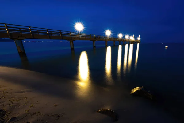 Nachtbild Der Seebrücke Haffkrug Deutschland — Stockfoto