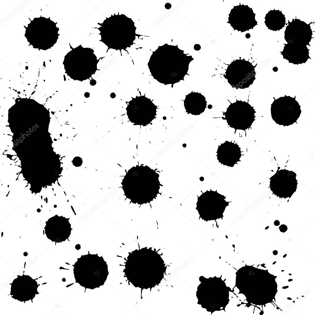 Vector set black ink blobs stains.