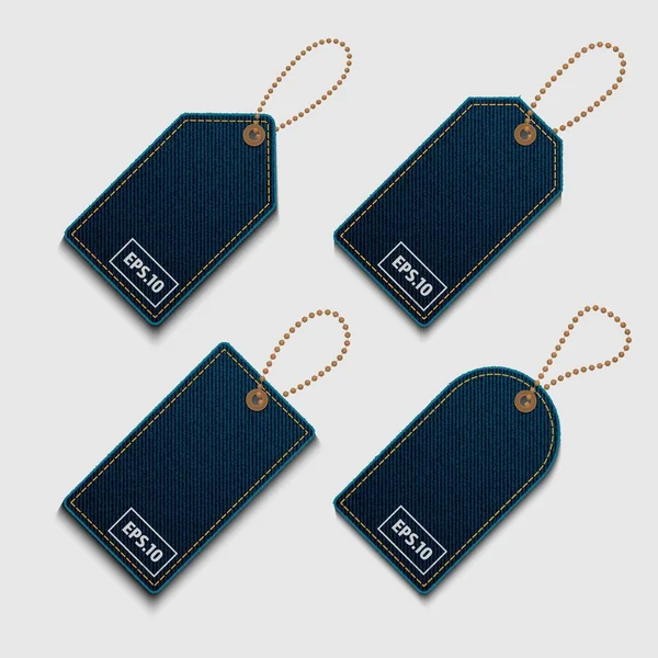 Vektör mavi denge ayarlandı. Fiyat etiketi kot kumaşı..