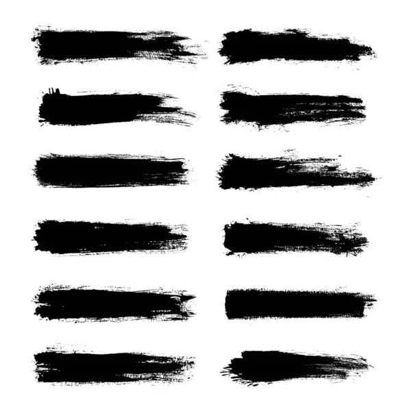 Ensemble Vectoriel Pinceau Dessiné Main Peinture Noire — Image vectorielle