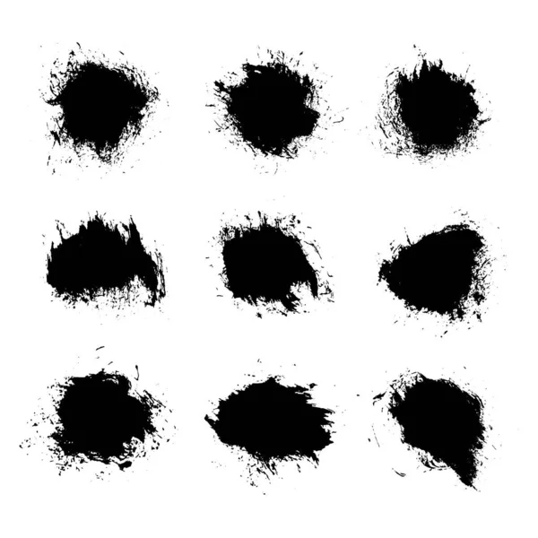 Vector Set Hand Drawn Black Paint Ink Brush Strokes — Stock Vector