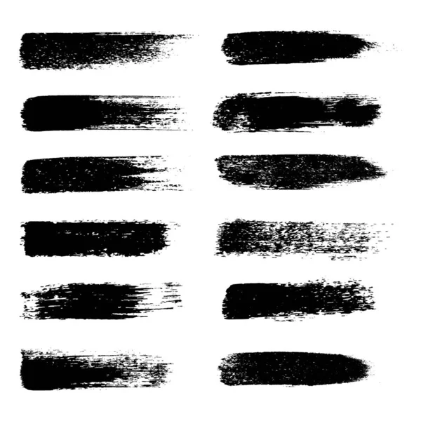 Ensemble Vectoriel Peinture Noire Coups Pinceau Encre Lignes — Image vectorielle