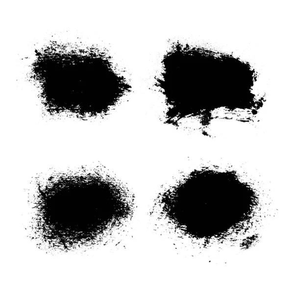 Vector Set Black Paint Brushes Ink Brush Stroke Stain White — Stock Vector