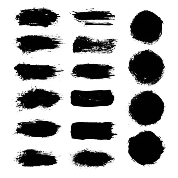 Vector Set Grunge Brush Stroke Pintura Negra Dibujada Mano Forma — Vector de stock