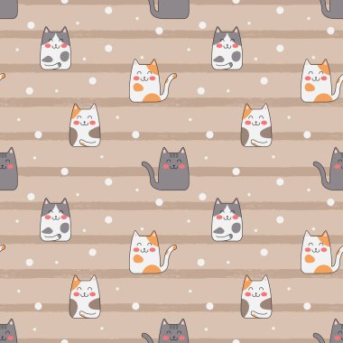 Vektör şirin kediler karikatür çizer kusursuz desen arkaplanı.
