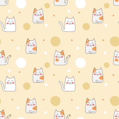 Şirin kedicik kusursuz desenli sarı arkaplan.