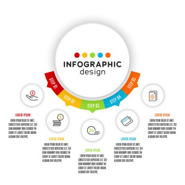 Vektör işi veri görselleştirmesi. Sunum için işlem şeması. Şablon tasarım ögesi.