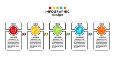 Simge 5 adım ile vektör bilgisel ince çizgi. Şablon bilgisi iş konsepti.
