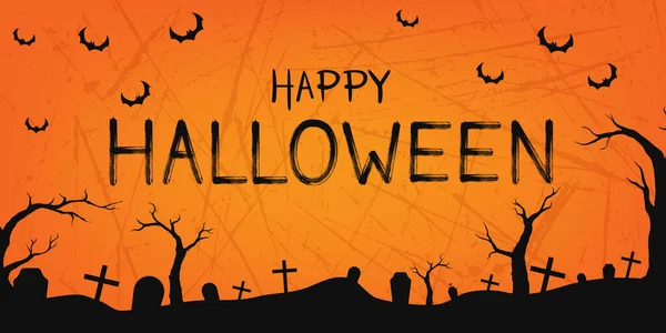 Vector Halloween Noche Banner Fondo Feliz Halloween Texto Dibujado Mano — Archivo Imágenes Vectoriales