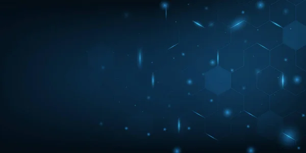 Altıgen geometrik arkaplanlı vektör teknolojisi mavi ışık.
