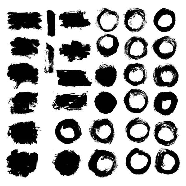 Vector Conjunto Grunge Textura Cepillo Trazo Pinceles Negros Cajas Texto — Archivo Imágenes Vectoriales