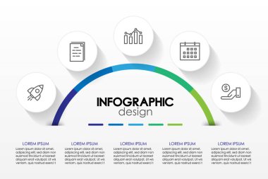 Infographic yarı daire şablonu. Sunum için iş konsepti 5 adım.
