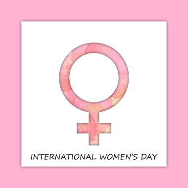 International Women's Day creative design. Female sign with text on abstract marble liquid background. Vector illustration. clipart