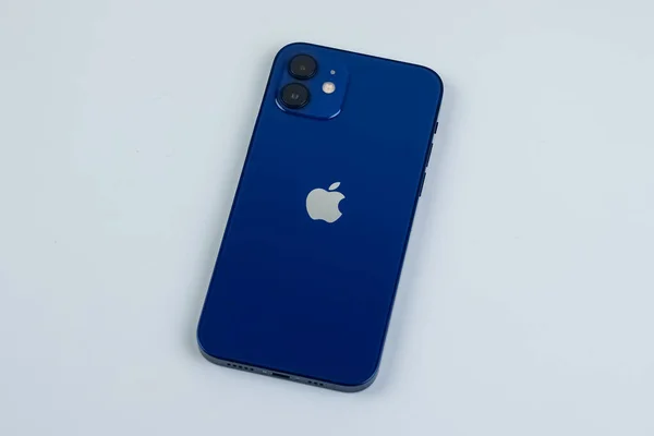 stock image iPhone 12 in blue after phone was purchased on launch day.