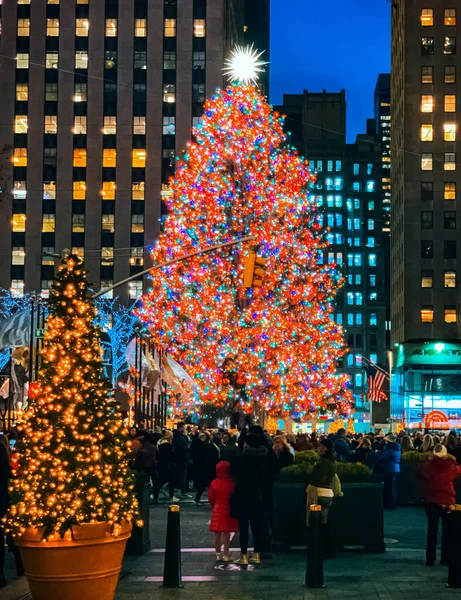 Rockefeller Center Vánoční Stromeček Vánoční Dekorace Rockefeller Plaza Před Rockefeller — Stock fotografie