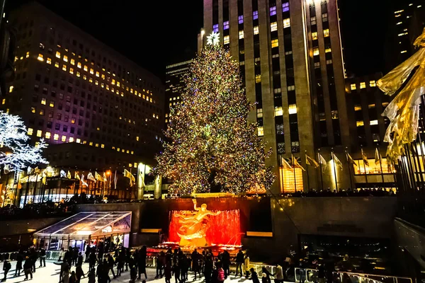 Rockefeller Center Decorações Para Árvores Natal Férias Rockefeller Plaza Frente — Fotografia de Stock