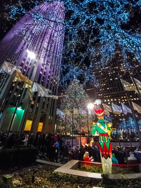 Rockefeller Center Kerstboom Kerstversiering Het Rockefeller Plaza Tegenover Het Rockefeller — Stockfoto