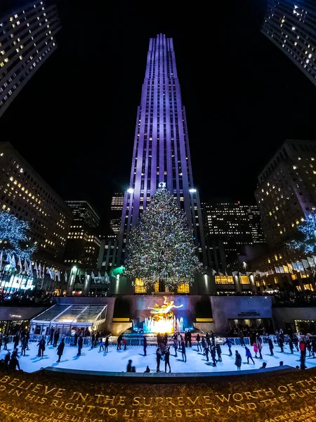 Rockefeller Center Kerstboom Kerstversiering Het Rockefeller Plaza Tegenover Het Rockefeller — Stockfoto