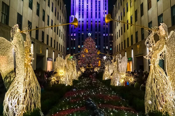 Rockefeller Center Decorações Para Árvores Natal Férias Rockefeller Plaza Frente — Fotografia de Stock