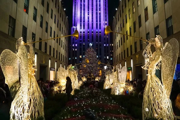 Rockefeller Center Kerstboom Kerstversiering Het Rockefeller Plaza Tegenover Het Rockefeller — Stockfoto