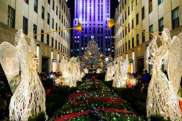 Rockefeller Center Kerstboom Kerstversiering Het Rockefeller Plaza Tegenover Het Rockefeller — Stockfoto