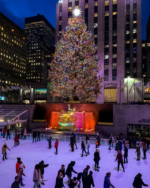 Rockefeller Center Vánoční Stromeček Vánoční Dekorace Rockefeller Plaza Před Rockefeller — Stock fotografie