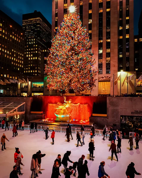 Rockefeller Center Vánoční Stromeček Vánoční Dekorace Rockefeller Plaza Před Rockefeller — Stock fotografie