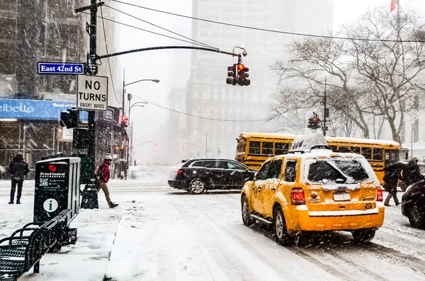 Blizzard Tempête Neige Hiver New York Avec Fortes Chutes Neige — Photo