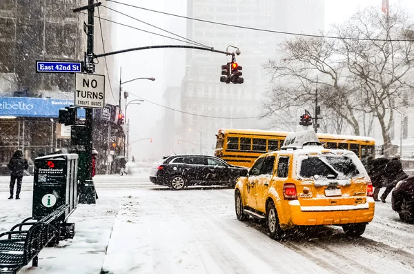 Blizzard Tempête Neige Hiver New York Avec Fortes Chutes Neige — Photo