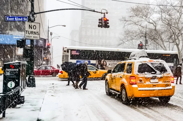 Blizzard Tempête Neige Hiver New York Avec Fortes Chutes Neige — Photo