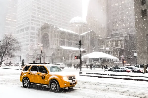 Tempête Neige Hivernale New York Avec Fortes Chutes Neige Voitures — Photo