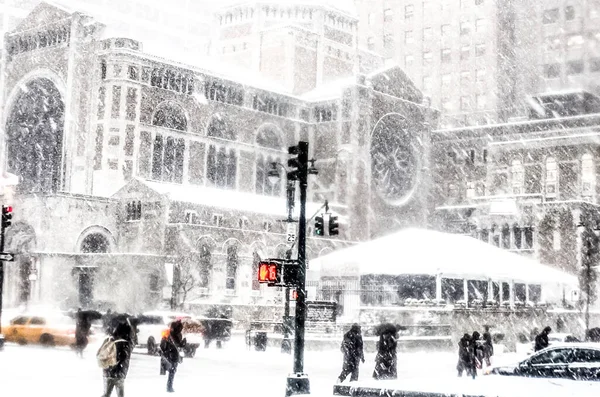 Winter Snowstorm Blizzard New York City Heavy Snow Fall Cars — Stock Photo, Image