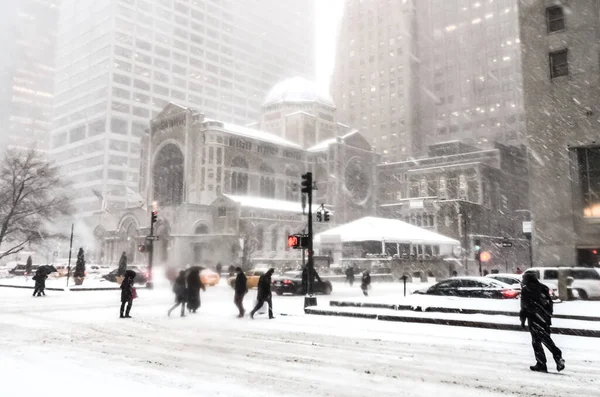 Tempête Neige Hivernale New York Avec Fortes Chutes Neige Voitures — Photo